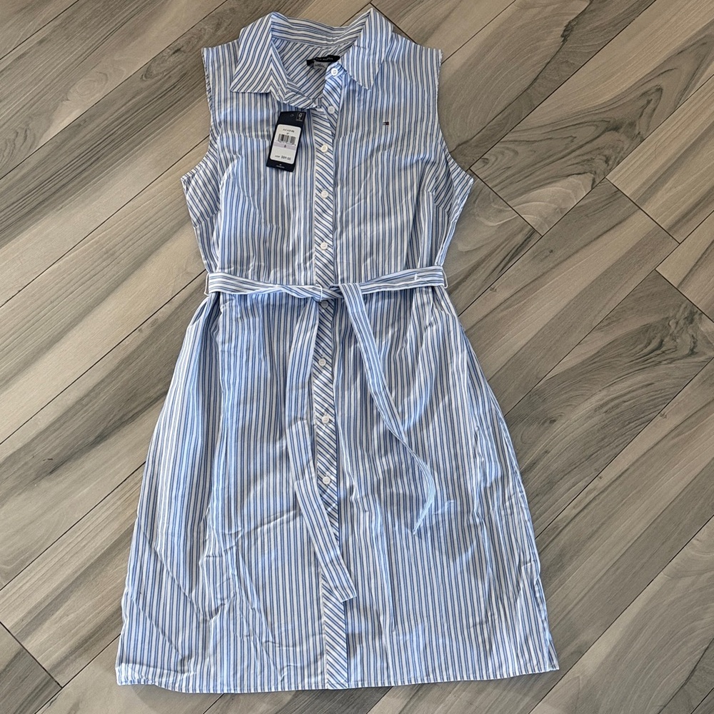 Tommy Hilfiger Blue and White Striped Midi Dress